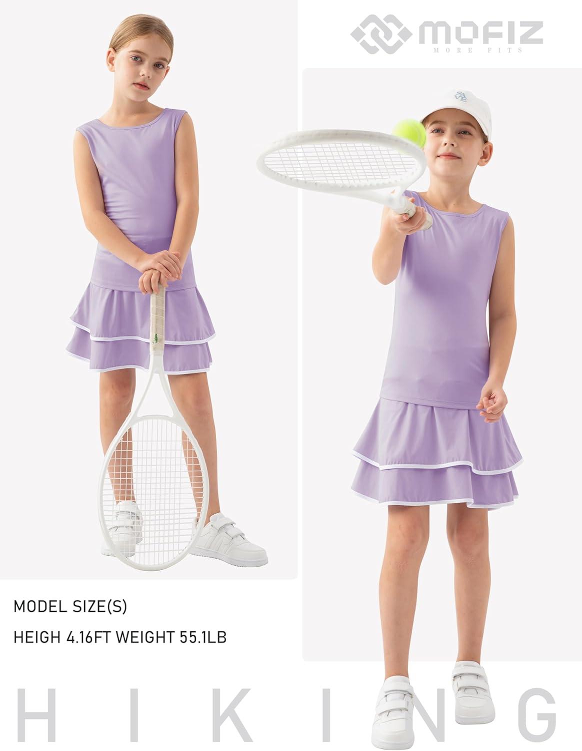 image:imageMoFiz Girls Tennis Golf Dress Outfit Sleeveless Tank Top Sets Athletic Dresses with Shorts PocketsLight Purple