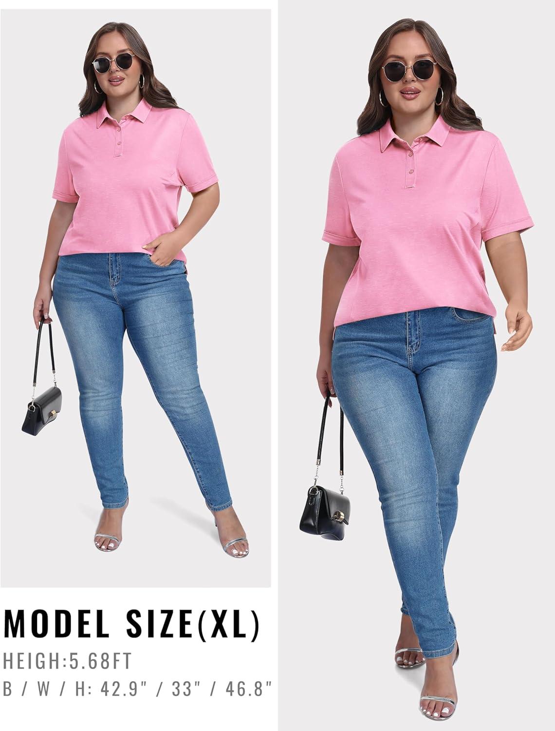 image:imageMoFiz Womens Plus Size Golf Polo Shirts Collared Short Sleeve Golf Shirts Casual Athletic Tennis Workout TopsPink