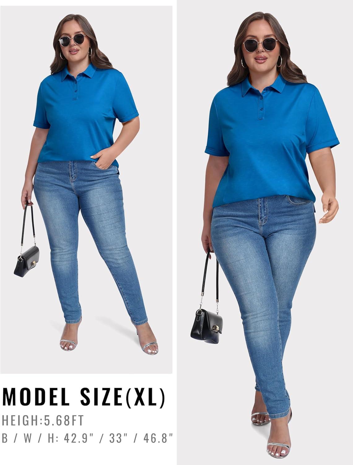 image:imageMoFiz Womens Plus Size Golf Polo Shirts Collared Short Sleeve Golf Shirts Casual Athletic Tennis Workout TopsSea Blue