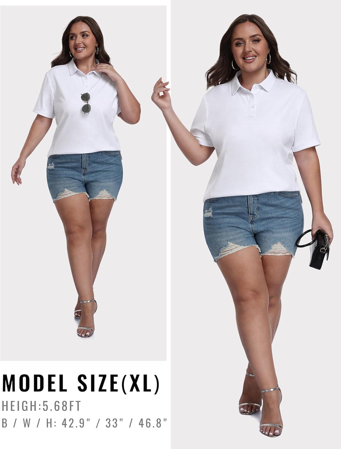 image:imageMoFiz Womens Plus Size Golf Polo Shirts Collared Short Sleeve Golf Shirts Casual Athletic Tennis Workout TopsWhite