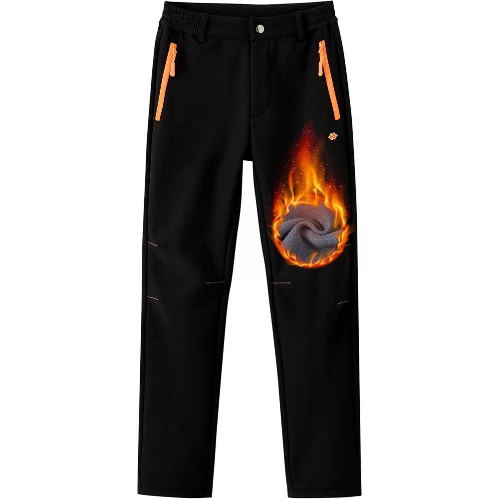 image:imageMoFiz Kids Waterproof Snow Ski Pants Kids Winter Warm Fleece Snowboard Pants Girls Elastic Waist Outdoor Hiking PantsZipblack 2
