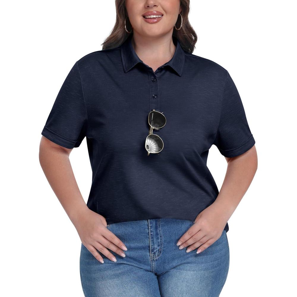 image:imageMoFiz Womens Plus Size Golf Polo Shirts Collared Short Sleeve Golf Shirts Casual Athletic Tennis Workout TopsNavy Blue