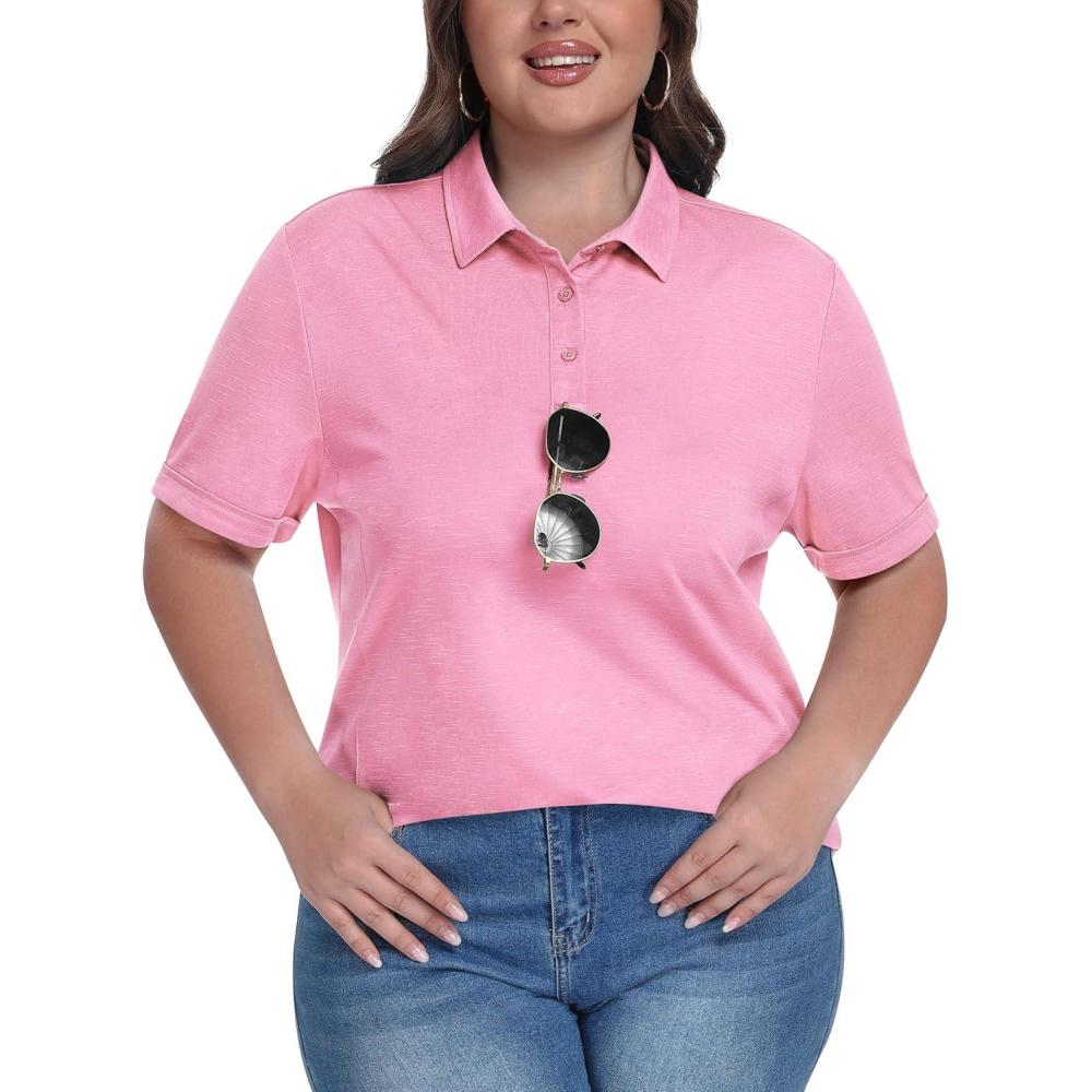 image:imageMoFiz Womens Plus Size Golf Polo Shirts Collared Short Sleeve Golf Shirts Casual Athletic Tennis Workout TopsPink