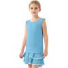 MoFiz Girls Tennis Golf Dress Outfit Sleeveless Tank Top Sets Athletic Dresses with Shorts Pockets(Light Blue)
