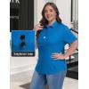 MoFiz Women’s Plus Size Golf Polo Shirts Collared Short Sleeve Golf Shirts Casual Athletic Tennis Workout Tops(Sea Blue)