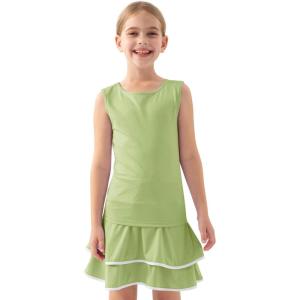 MoFiz Girls Tennis Golf Dress Outfit Sleeveless Tank Top Sets Athletic Dresses with Shorts Pockets(Light Green)