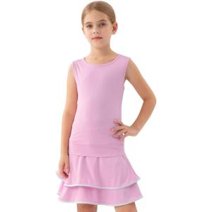 MoFiz Girls Tennis Golf Dress Outfit Sleeveless Tank Top Sets Athletic Dresses with Shorts Pockets(Light Pink)