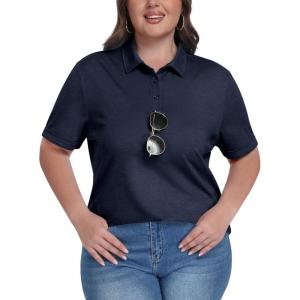 MoFiz Women’s Plus Size Golf Polo Shirts Collared Short Sleeve Golf Shirts Casual Athletic Tennis Workout Tops(Navy Blue)