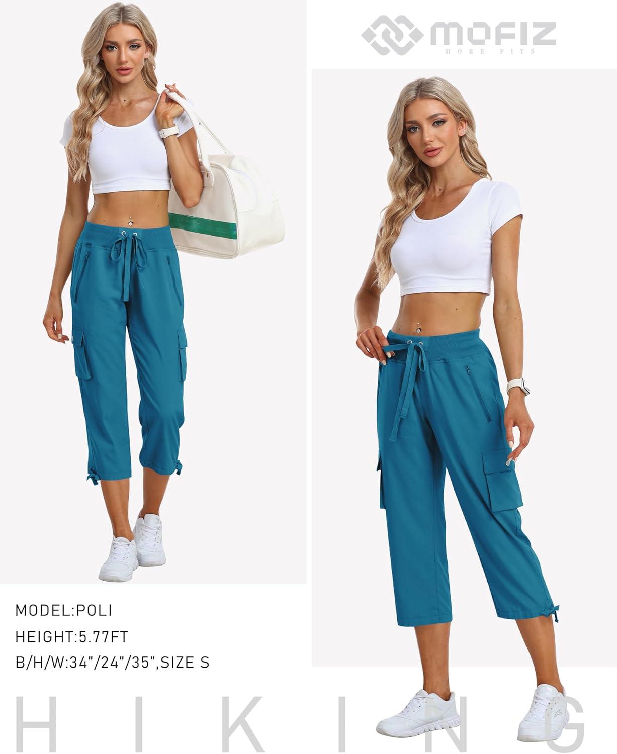 image:imageMoFiz Womens Cargo Capris Pants Loose Fit Casual Hiking Pants Lightweight Quick Dry Travel Summer Pants for WomenBlue