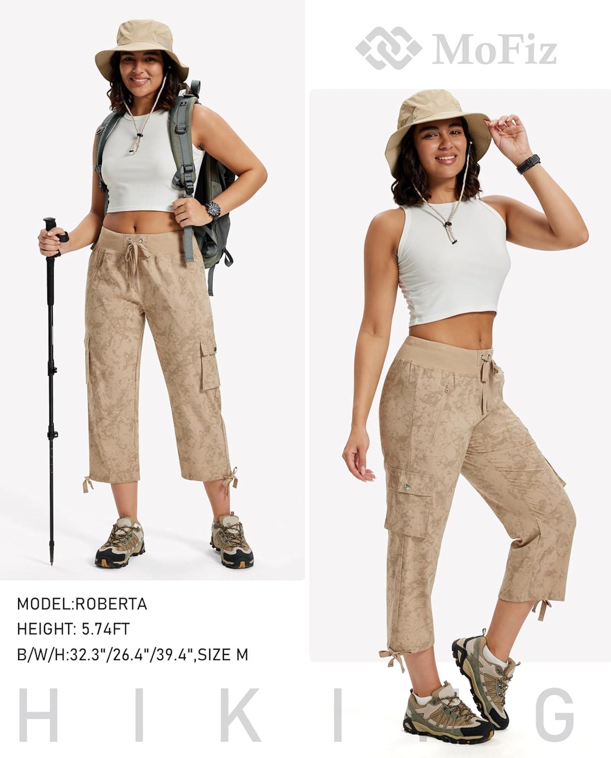 image:imageMoFiz Womens Cargo Capris Pants Loose Fit Casual Hiking Pants Lightweight Quick Dry Travel Summer Pants for WomenDirty Khaki