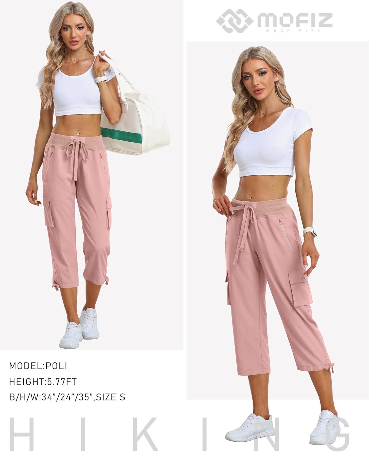 image:imageMoFiz Womens Cargo Capris Pants Loose Fit Casual Hiking Pants Lightweight Quick Dry Travel Summer Pants for WomenDusty Pink