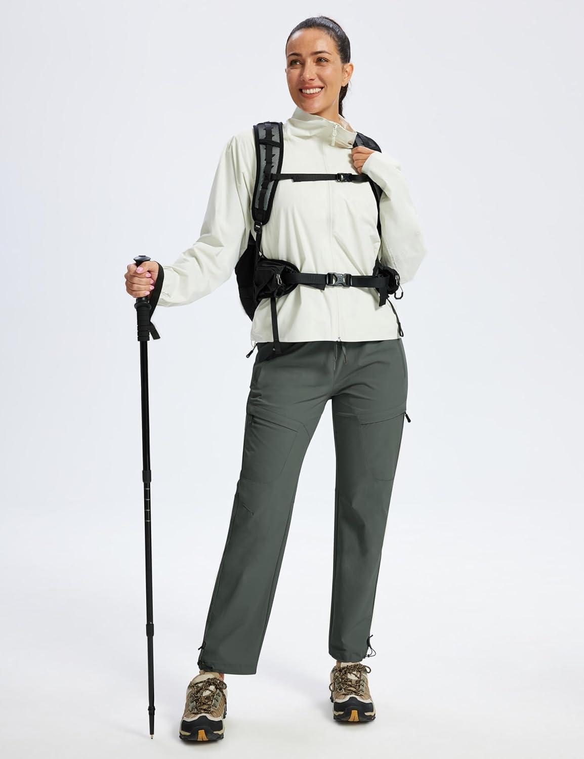 image:imageMoFiz Womens Cargo Hiking Pants Water Resistant Lightweight Quick Dry Travel Outdoor Work Trip Pants with Zipper PocketsArmy Green