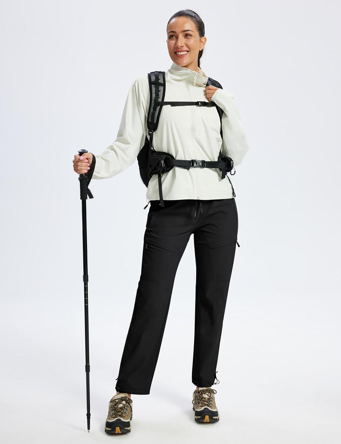 image:imageMoFiz Womens Cargo Hiking Pants Water Resistant Lightweight Quick Dry Travel Outdoor Work Trip Pants with Zipper PocketsBlack