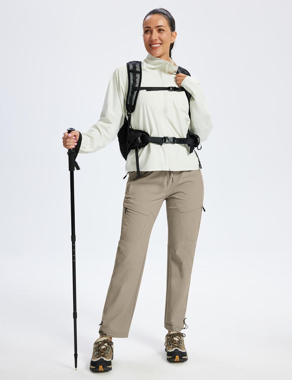 image:imageMoFiz Womens Cargo Hiking Pants Water Resistant Lightweight Quick Dry Travel Outdoor Work Trip Pants with Zipper PocketsDark Khaki