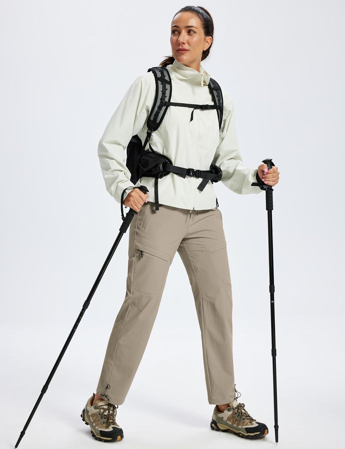 image:imageMoFiz Womens Cargo Hiking Pants Water Resistant Lightweight Quick Dry Travel Outdoor Work Trip Pants with Zipper PocketsDark Khaki
