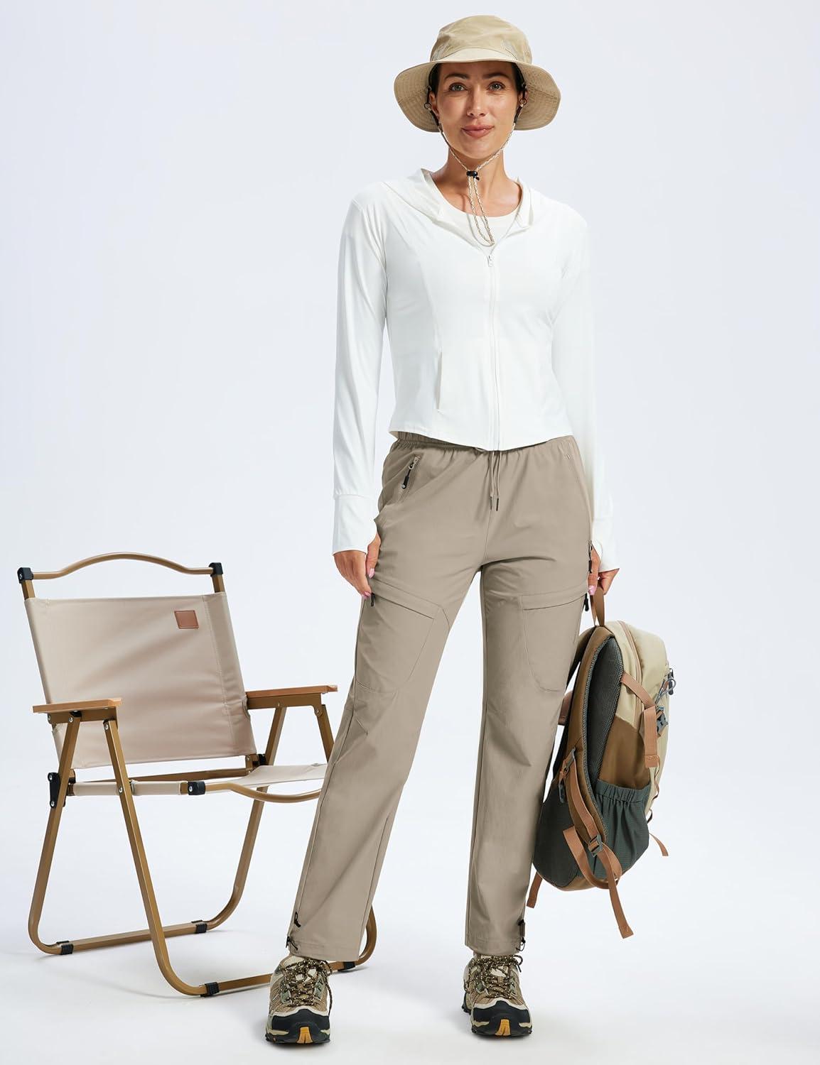 image:imageMoFiz Womens Cargo Hiking Pants Water Resistant Lightweight Quick Dry Travel Outdoor Work Trip Pants with Zipper PocketsDark Khaki