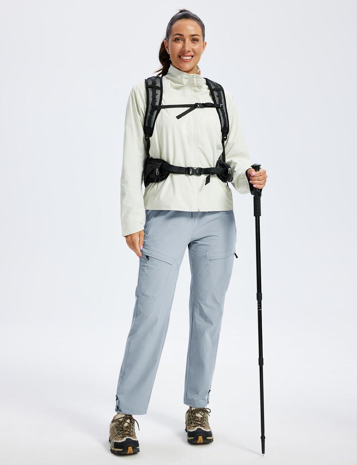 image:imageMoFiz Womens Cargo Hiking Pants Water Resistant Lightweight Quick Dry Travel Outdoor Work Trip Pants with Zipper PocketsGray