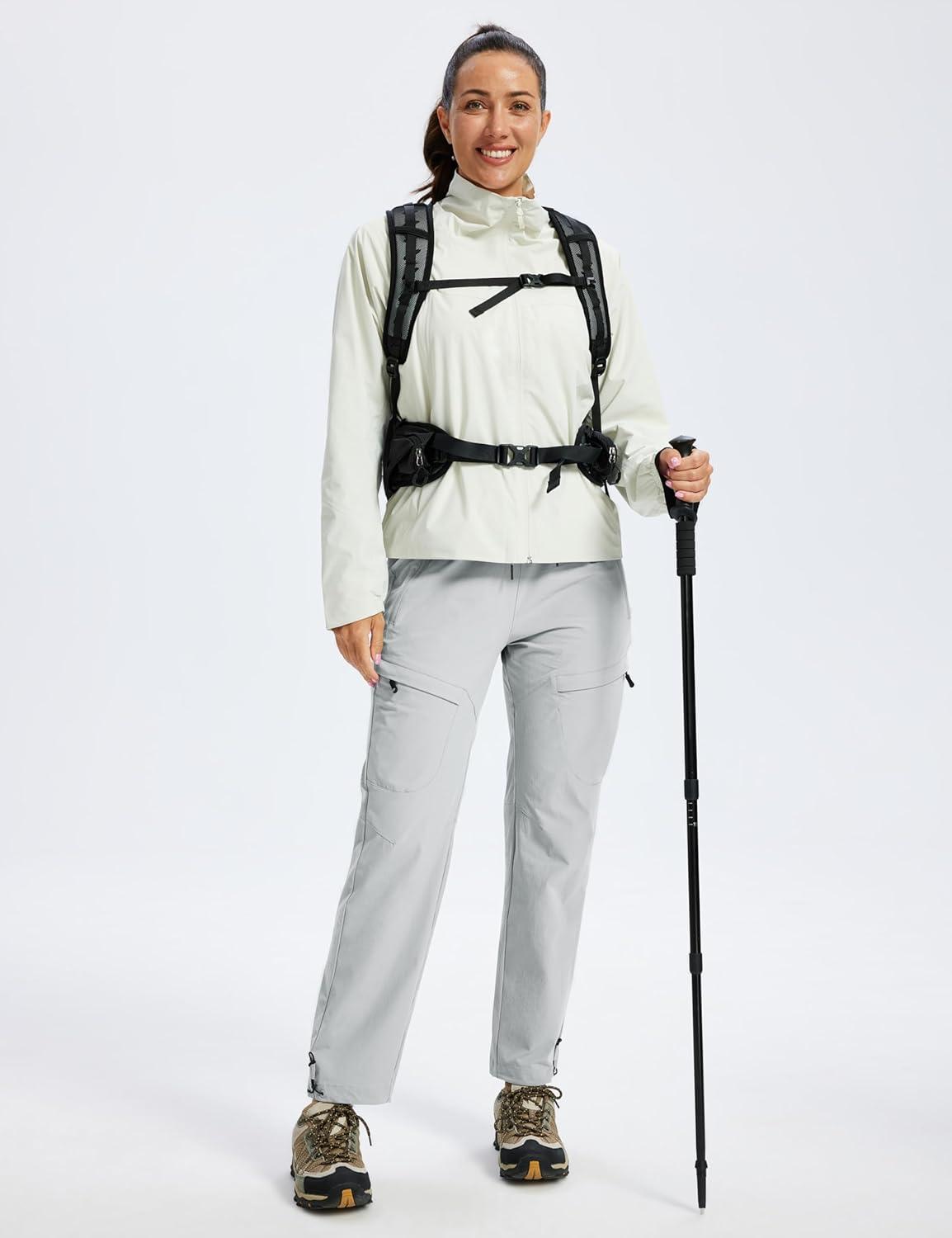 image:imageMoFiz Womens Cargo Hiking Pants Water Resistant Lightweight Quick Dry Travel Outdoor Work Trip Pants with Zipper PocketsLight Gray