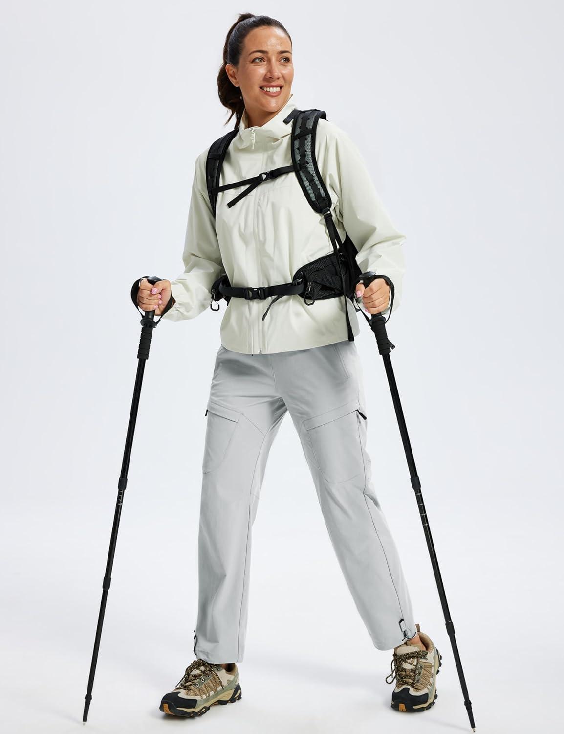 image:imageMoFiz Womens Cargo Hiking Pants Water Resistant Lightweight Quick Dry Travel Outdoor Work Trip Pants with Zipper PocketsLight Gray