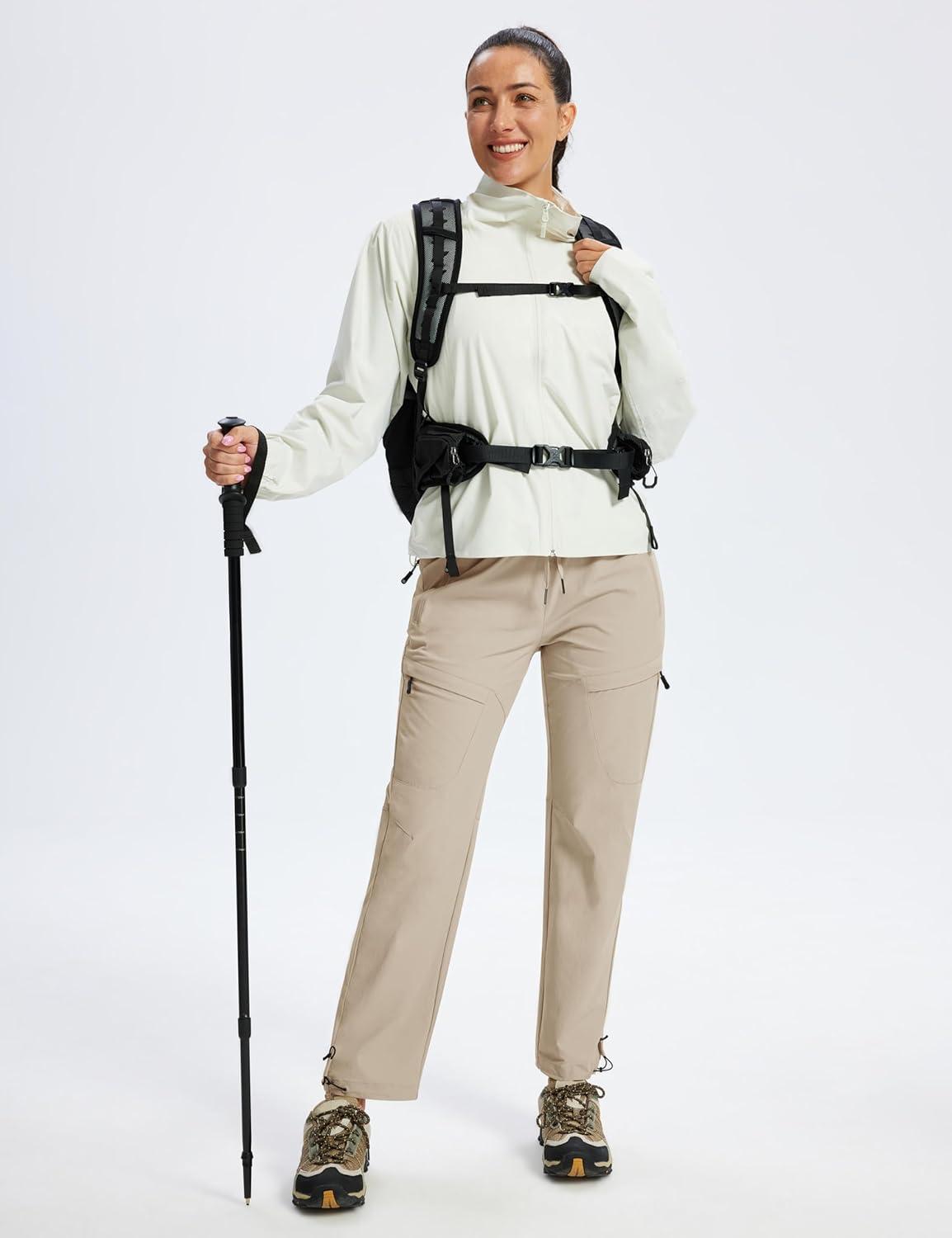 image:imageMoFiz Womens Cargo Hiking Pants Water Resistant Lightweight Quick Dry Travel Outdoor Work Trip Pants with Zipper PocketsLight Khaki