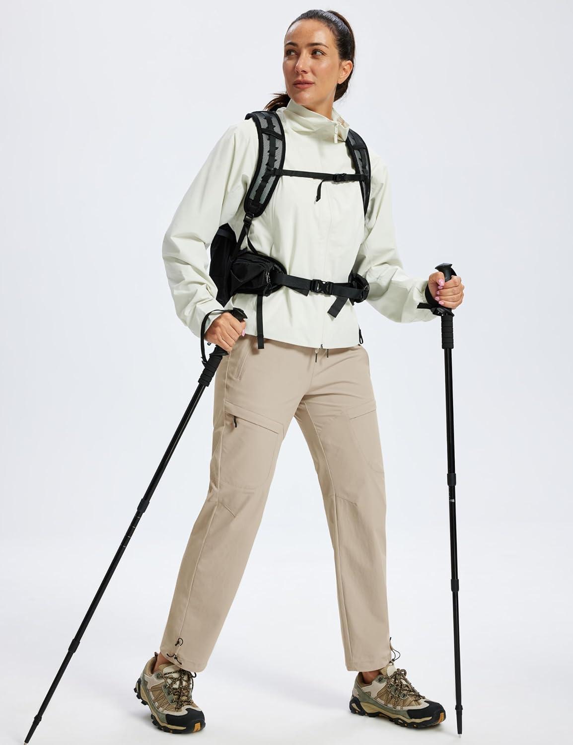 image:imageMoFiz Womens Cargo Hiking Pants Water Resistant Lightweight Quick Dry Travel Outdoor Work Trip Pants with Zipper PocketsLight Khaki