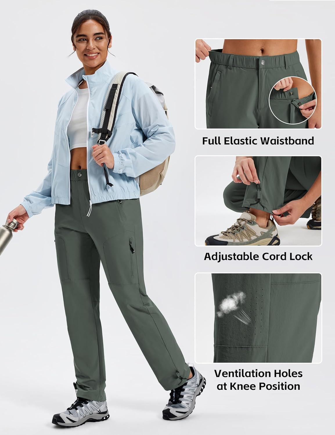 image:imageMoFiz Womens Hiking Cargo Pants Lightweight Quick Dry UPF 50 Water Resistant Fishing Camping Travel Pant with 5 PocketsArmy Green