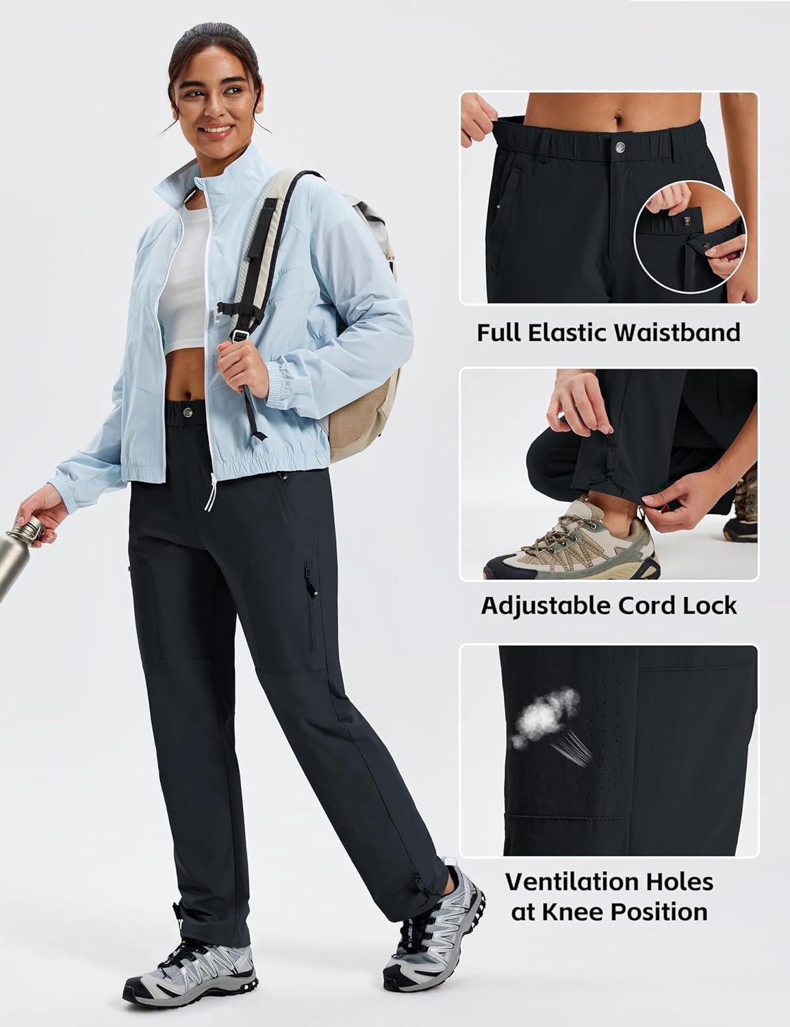 image:imageMoFiz Womens Hiking Cargo Pants Lightweight Quick Dry UPF 50 Water Resistant Fishing Camping Travel Pant with 5 PocketsBlack