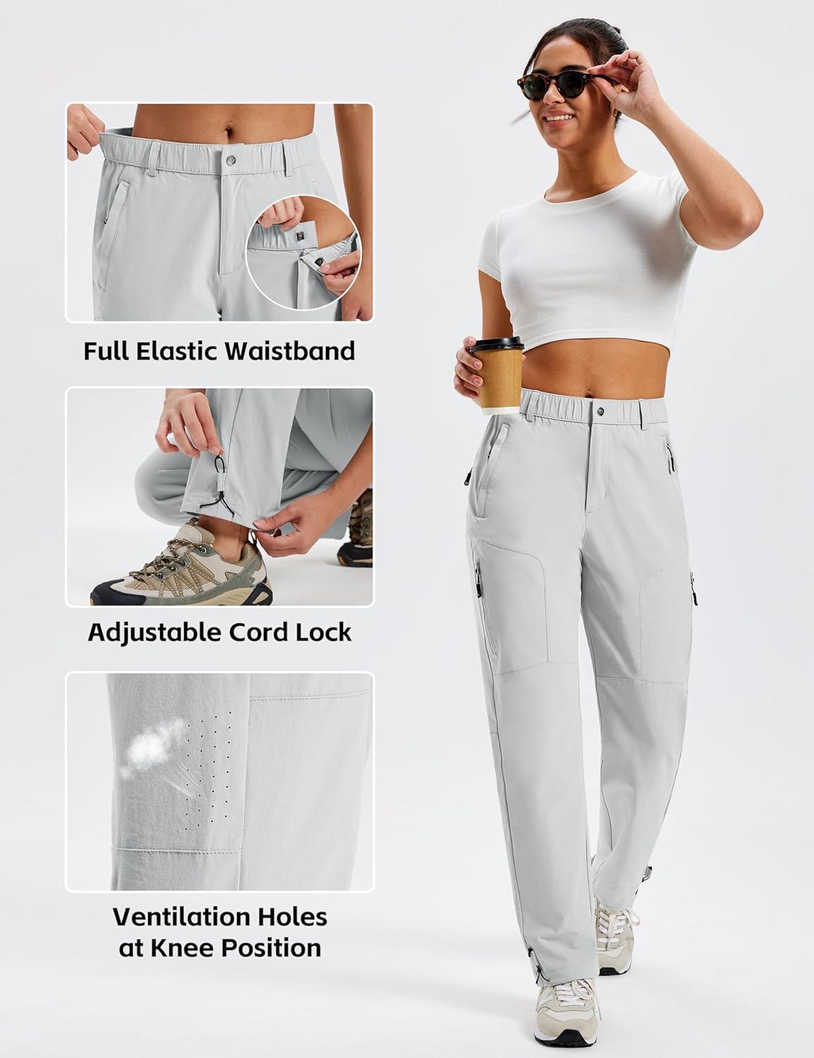 image:imageMoFiz Womens Hiking Cargo Pants Lightweight Quick Dry UPF 50 Water Resistant Fishing Camping Travel Pant with 5 PocketsLight Gray