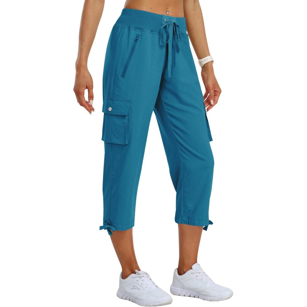 image:imageMoFiz Womens Cargo Capris Pants Loose Fit Casual Hiking Pants Lightweight Quick Dry Travel Summer Pants for WomenBlue