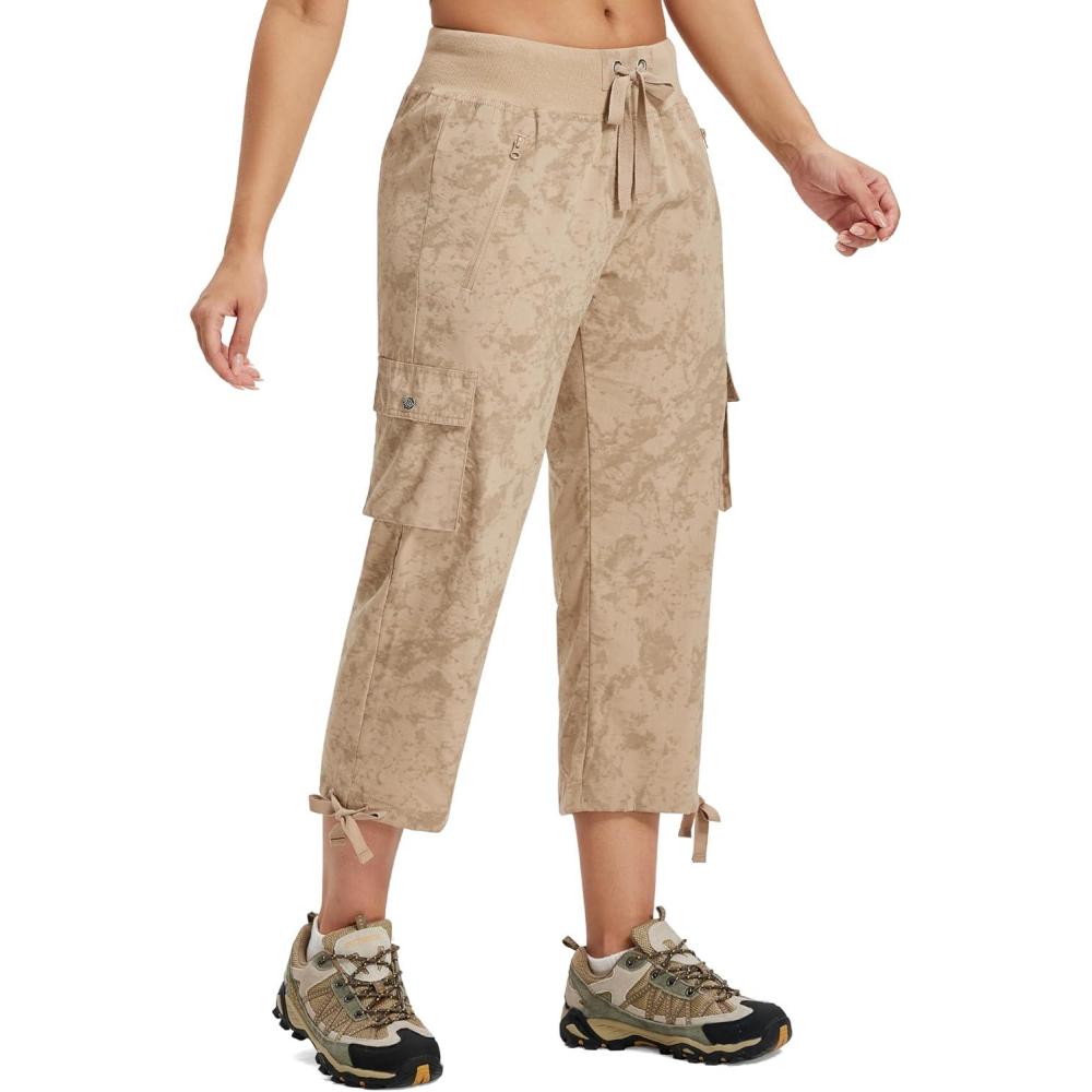 image:imageMoFiz Womens Cargo Capris Pants Loose Fit Casual Hiking Pants Lightweight Quick Dry Travel Summer Pants for WomenDirty Khaki