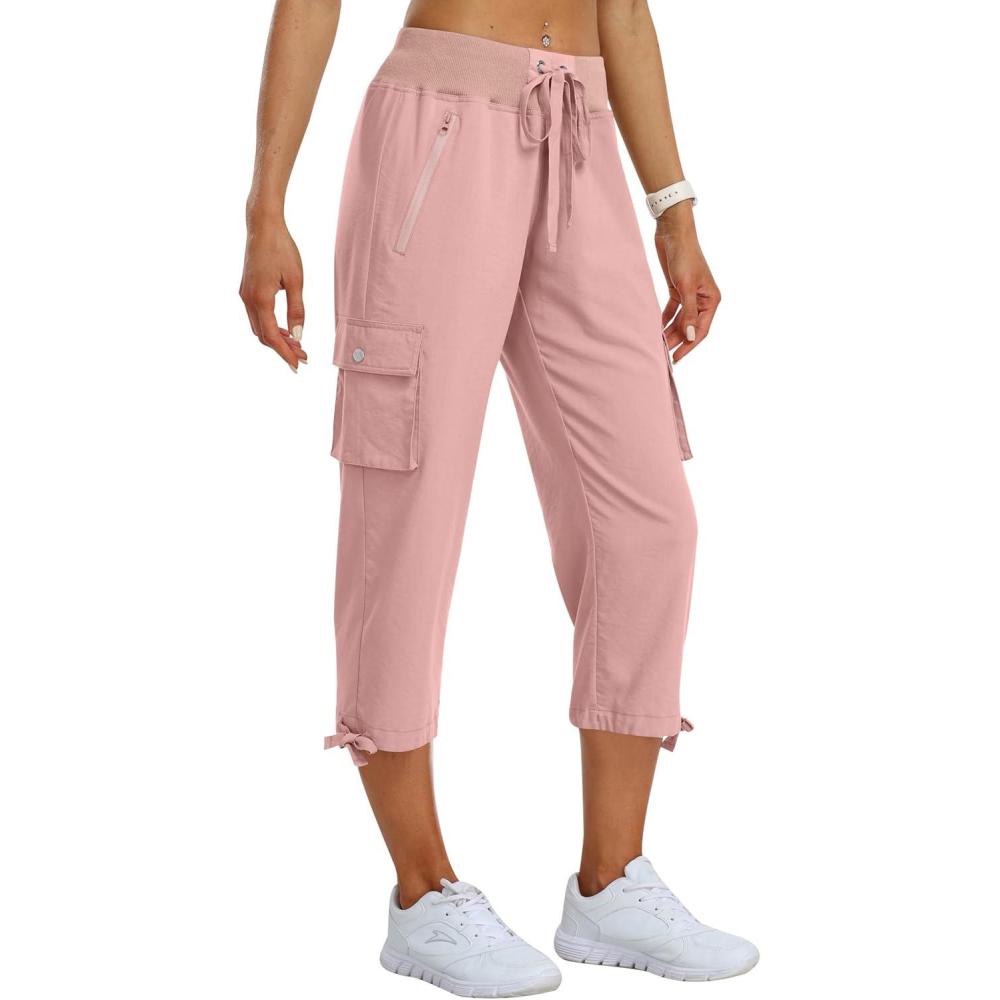 image:imageMoFiz Womens Cargo Capris Pants Loose Fit Casual Hiking Pants Lightweight Quick Dry Travel Summer Pants for WomenDusty Pink