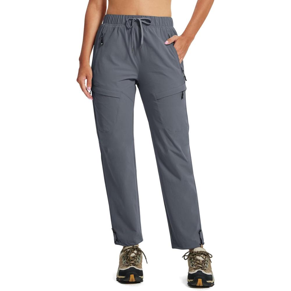 image:imageMoFiz Womens Cargo Hiking Pants Water Resistant Lightweight Quick Dry Travel Outdoor Work Trip Pants with Zipper PocketsDark Gray