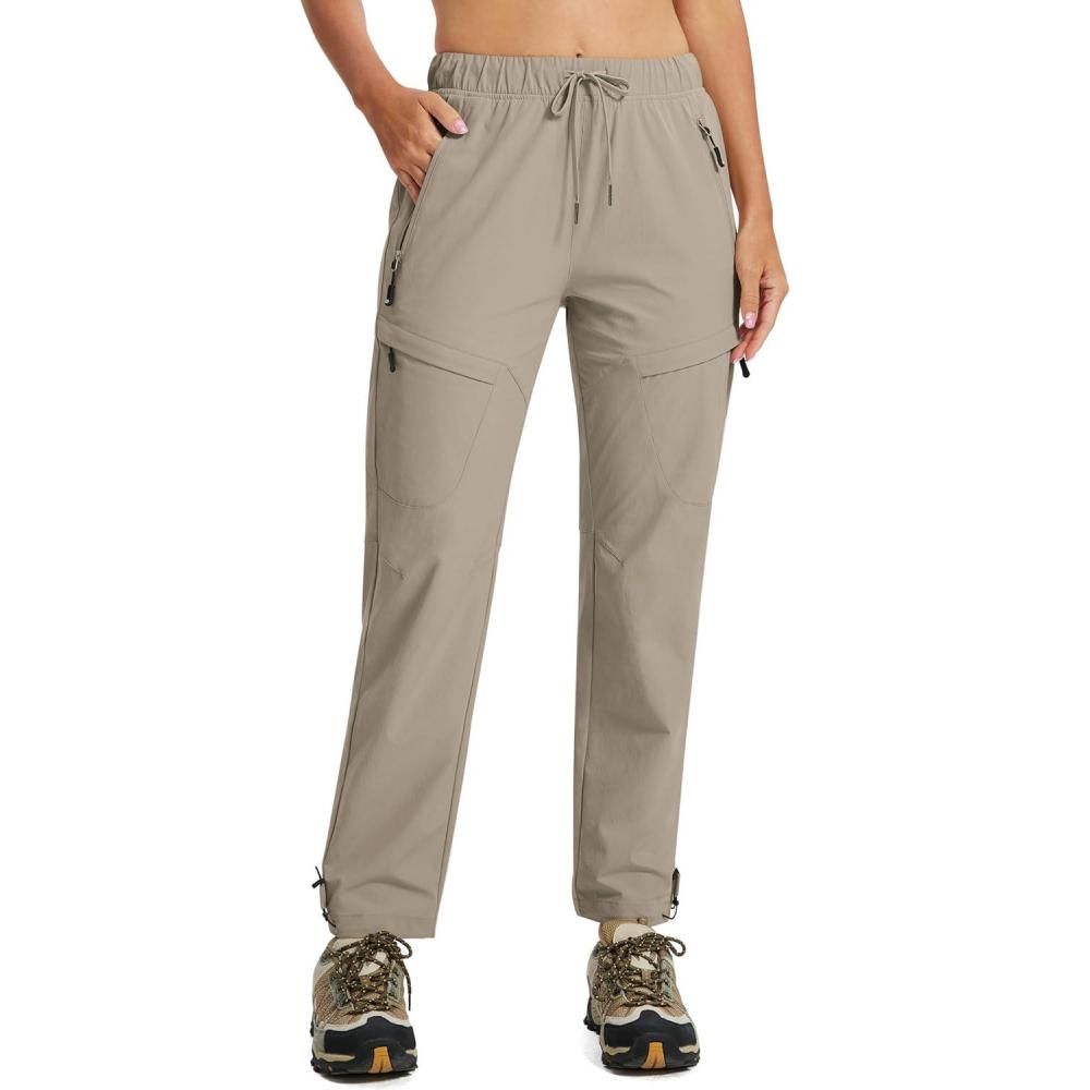 image:imageMoFiz Womens Cargo Hiking Pants Water Resistant Lightweight Quick Dry Travel Outdoor Work Trip Pants with Zipper PocketsDark Khaki