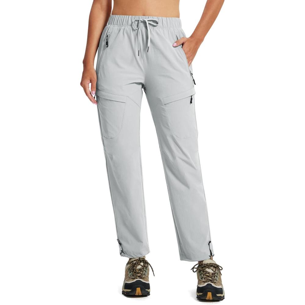image:imageMoFiz Womens Cargo Hiking Pants Water Resistant Lightweight Quick Dry Travel Outdoor Work Trip Pants with Zipper PocketsLight Gray