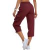 MoFiz Women’s Cargo Capris Pants Loose Fit Casual Hiking Pants Lightweight Quick Dry Travel Summer Pants for Women(Wine Red)