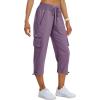MoFiz Women’s Cargo Capris Pants Loose Fit Casual Hiking Pants Lightweight Quick Dry Travel Summer Pants for Women(Pink Purple)