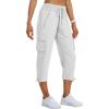 MoFiz Women’s Cargo Capris Pants Loose Fit Casual Hiking Pants Lightweight Quick Dry Travel Summer Pants for Women(White)