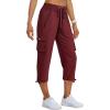 MoFiz Women’s Cargo Capris Pants Loose Fit Casual Hiking Pants Lightweight Quick Dry Travel Summer Pants for Women(Wine Red)