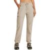 MoFiz Womens Cargo Hiking Pants Water Resistant Lightweight Quick Dry Travel Outdoor Work Trip Pants with Zipper Pockets(Light Khaki)