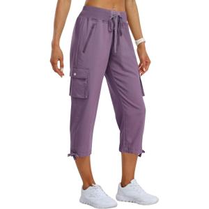 MoFiz Women’s Cargo Capris Pants Loose Fit Casual Hiking Pants Lightweight Quick Dry Travel Summer Pants for Women(Pink Purple)