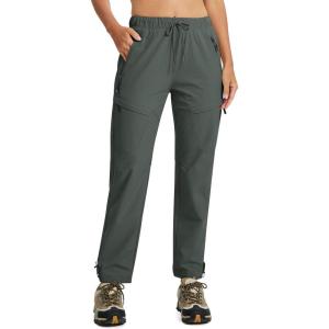 MoFiz Womens Cargo Hiking Pants Water Resistant Lightweight Quick Dry Travel Outdoor Work Trip Pants with Zipper Pockets(Army Green)