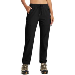 MoFiz Womens Cargo Hiking Pants Water Resistant Lightweight Quick Dry Travel Outdoor Work Trip Pants with Zipper Pockets(Black)