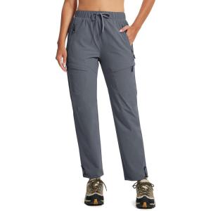 MoFiz Womens Cargo Hiking Pants Water Resistant Lightweight Quick Dry Travel Outdoor Work Trip Pants with Zipper Pockets(Dark Gray)