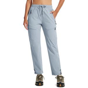 MoFiz Womens Cargo Hiking Pants Water Resistant Lightweight Quick Dry Travel Outdoor Work Trip Pants with Zipper Pockets(Gray)