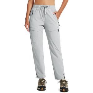 MoFiz Womens Cargo Hiking Pants Water Resistant Lightweight Quick Dry Travel Outdoor Work Trip Pants with Zipper Pockets(Light Gray)