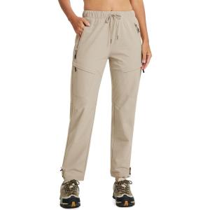 MoFiz Womens Cargo Hiking Pants Water Resistant Lightweight Quick Dry Travel Outdoor Work Trip Pants with Zipper Pockets(Light Khaki)