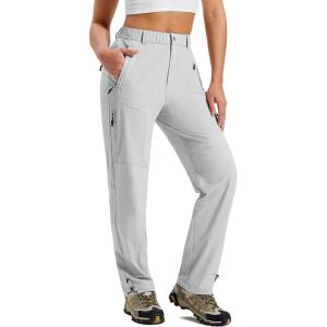 MoFiz Women’s Hiking Cargo Pants Lightweight Quick Dry UPF 50 Water Resistant Fishing Camping Travel Pant with 5 Pockets(Light Gray)