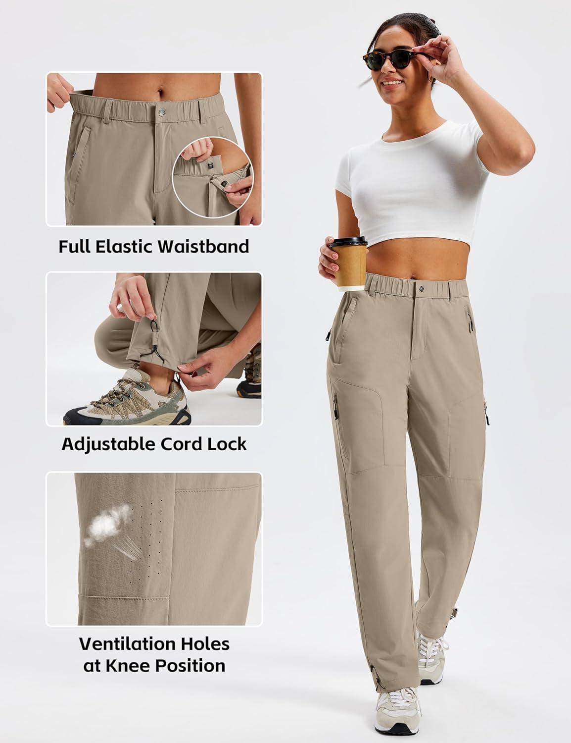 image:imageMoFiz Womens Hiking Cargo Pants Lightweight Quick Dry UPF 50 Water Resistant Fishing Camping Travel Pant with 5 PocketsDark Khaki