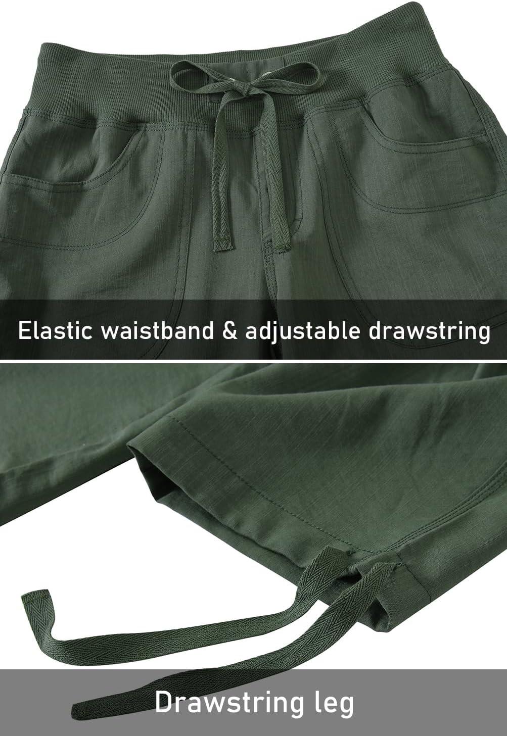 image:imageMoFiz Womens Capris with Pockets Loose Fit Casual Capri Pants Dressy Lightweight Ladies Baggy Cargo Pants for HikingArmy Green