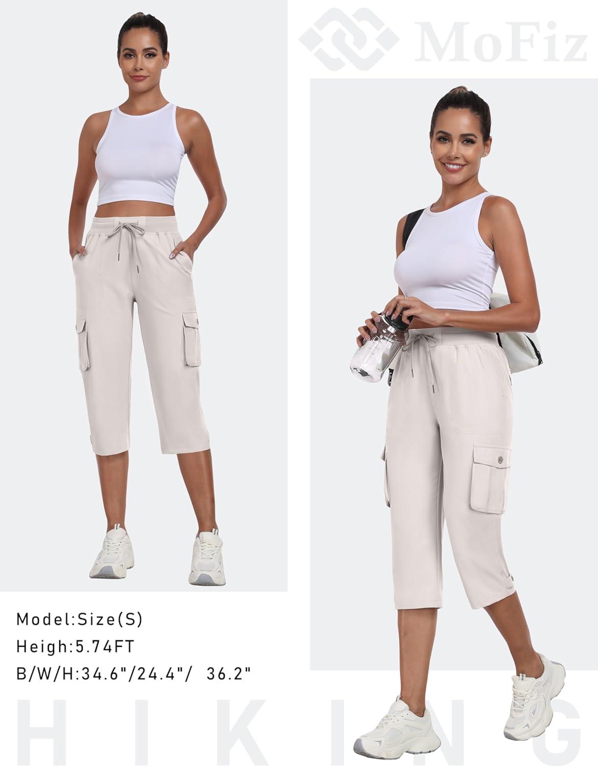 image:imageMoFiz Womens Cargo Capris Pants with Pockets Lightweight Quick Dry Travel Hiking Summer Pants for WomenAsh Gray